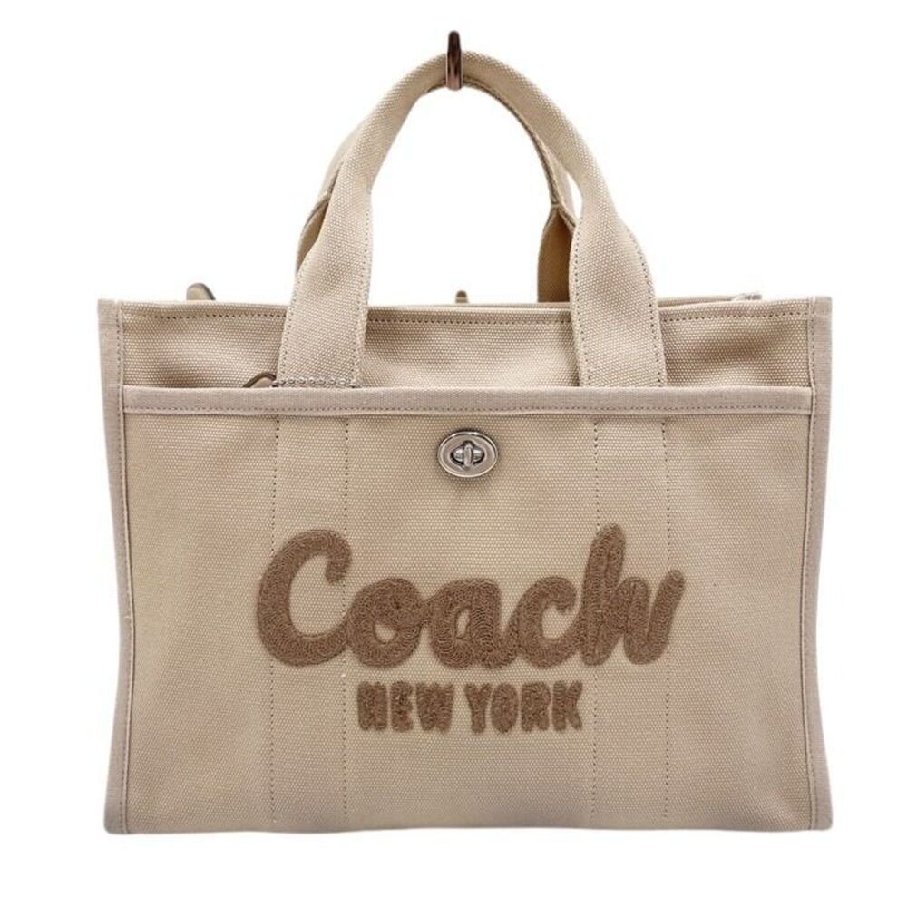 COACH Cargo Tote Bag CP158 Beige Canvas Women's Turnlock
